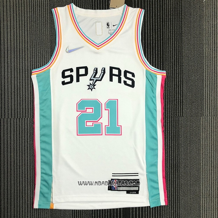 Camiseta San Antonio Spurs Tim Duncan #21 Ciudad 2021-22 Blanco